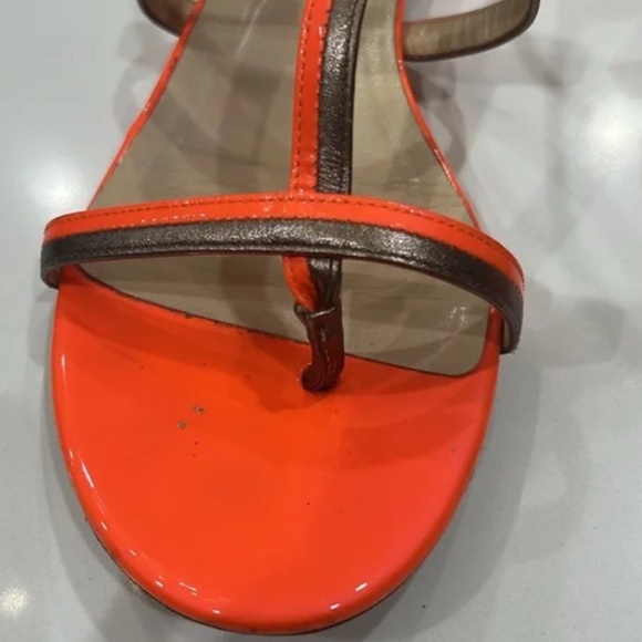 Jimmy Choo ‘Tabitha’ T-Strap Sandal Size 8.5US/ 39EU Neon Flame/Anthracite - Picture 3 of 8